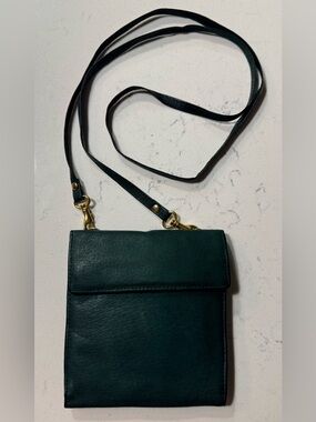 VTG Wilsons Leather Buttery Soft Crossbody Organizer Wallet Bifold Green Gold